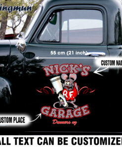 Personalized Rat Fink With Piston Vinyl Decals For Vehicle