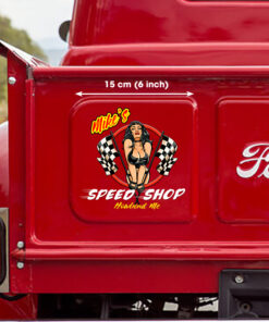 Pinup Girl With Racing Flags Vinyl Hot Rod Car Decals