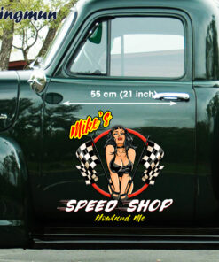 Pinup Girl With Racing Flags Vinyl Hot Rod Car Decals