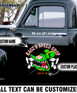 Customizable Hot Rod Rat Fink Speed Shop With Flag Large Car Vinyl Decals