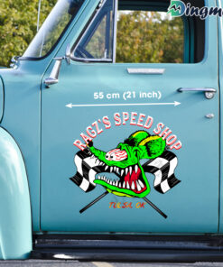 Customizable Hot Rod Rat Fink Speed Shop With Flag Large Car Vinyl Decals
