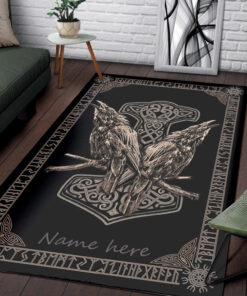 Epic Thor Hammer Hugin Munin Odin Wodan Viking Norse Mythology Runes Rug
