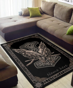 Epic Thor Hammer Hugin Munin Odin Wodan Viking Norse Mythology Runes Rug