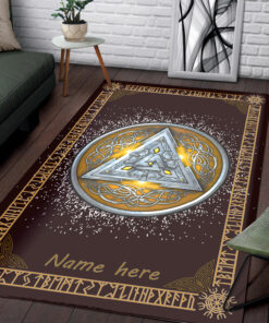 Personalized Viking Norwegian Shield Triskele Valknut in Silver and Yellow Norse Décor Area Rug