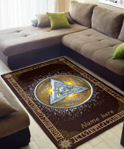 Personalized Viking Norwegian Shield Triskele Valknut in Silver and Yellow Norse Décor Area Rug