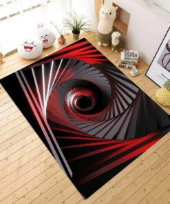 Red And Black Swirl 3D Vortex Illusion Rug For Living Room