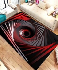Red And Black Swirl 3D Vortex Illusion Rug For Living Room