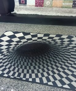 Black and White Checkered Trippy Optical Illusion Printed Area Rug