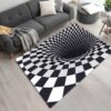 Black and White Checkered Trippy Optical Illusion Printed Area Rug