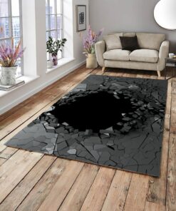 3D Effect Of Black Brick Vortex Illusion Area Rug