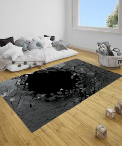 3D Effect Of Black Brick Vortex Illusion Area Rug