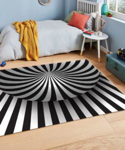 Black And White Psychedelic Optical 3D Vortex Swirl Illusion Rug