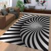 Black And White Psychedelic Optical 3D Vortex Swirl Illusion Rug