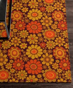 Retro Floral Area Rug For 70s Style Bedroom Living Room Aesthetic