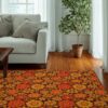 Retro Floral Area Rug For 70s Style Bedroom Living Room Aesthetic