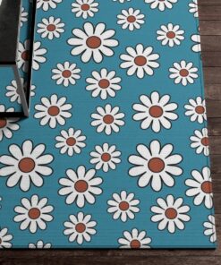 Cute Blue Daisy Hippie Floral 70s Floor Carpet