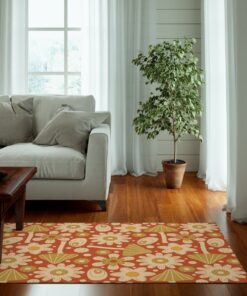 Retro Mushroom Graphic With 70s Style Area Rug, Psychedelic Groovy Rug For Bedroom Aesthetic, Y2k Dorm Décor