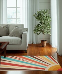Retro Sunburst Psychedelic Groovy 70s Area Rug For Living Room