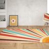 Retro Sunburst Psychedelic Groovy 70s Area Rug For Living Room