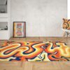 Curvy Groovy 70s Style Rugs With Navy Blue Orange Wavy Retro Colors
