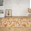 Orange Floral Retro Rug Groovy 70s Area Rug for Bedroom Living Room Aesthetic