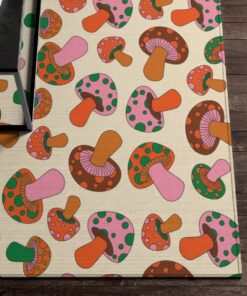 Psychedelic Mushroom Graphic With 70s Style Area Rug