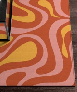 Orange Retro Psychedelic Swirl Groovy Rug, Wavy Trippy Area Rug For 70s Style Room Décor