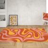 Orange Retro Psychedelic Swirl Groovy Rug, Wavy Trippy Area Rug For 70s Style Room Décor