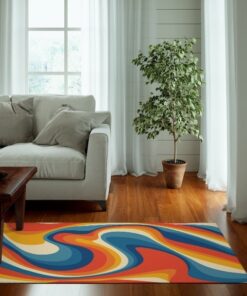 Orange Psychedelic Groovy Retro Wavy Trippy 1970s Style Area Rug