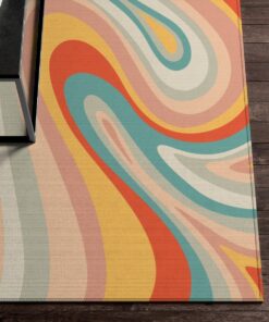Pastel Retro Swirl Psychedelic Wavy Trippy Groovy 70s Style Area Rug