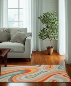 Pastel Retro Swirl Psychedelic Wavy Trippy Groovy 70s Style Area Rug