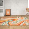 Pastel Retro Swirl Psychedelic Wavy Trippy Groovy 70s Style Area Rug