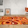 Orange Retro Wavy Trippy Swirl Psychedelic Groovy 70s Area Rug