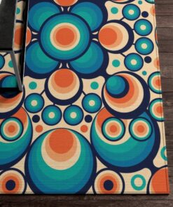 Modern Geometric Psychedelic Groovy 70s Area Rug For Bedroom, Living Room