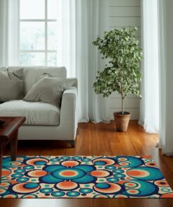 Modern Geometric Psychedelic Groovy 70s Area Rug For Bedroom, Living Room