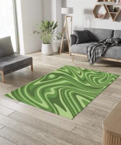 Retro Sage Green Groovy 1970s Style Area Rug
