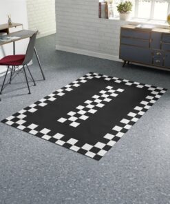 Funky Black & White Checkered Border 70s Area Rug