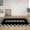 Funky Black & White Checkered Border 70s Area Rug