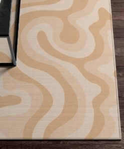 Retro Neutral Beige Wavy Aesthetic 70's Area Rug For Bedroom, Living Room, College Dorm Room Décor