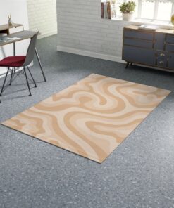 Retro Neutral Beige Wavy Aesthetic 70's Area Rug For Bedroom, Living Room, College Dorm Room Décor