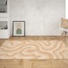 Retro Neutral Beige Wavy Aesthetic 70's Area Rug For Bedroom, Living Room, College Dorm Room Décor