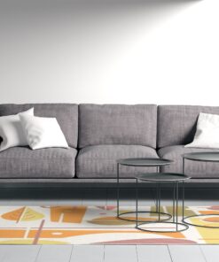 Retro 70s Yellow & Orange Mod Leaf Print Living Bedroom Area Rug