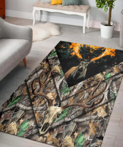 Camouflage Fire Deer Print Rug For Living Room