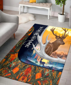Personalized Area Rug With Deer Printed On It Gift For Deer Hunter