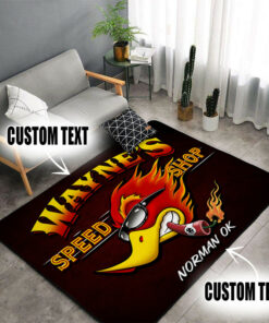 Personalized Speed Shop Hot Rod Mr. Hordepower Woodpecker Area Rug