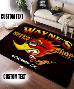 Personalized Speed Shop Hot Rod Mr. Hordepower Woodpecker Area Rug