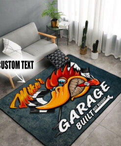 Personalized Kustom Kultrure Old School Hot Rod Mr. Horsepower Built Not Bought Garage Area Rug