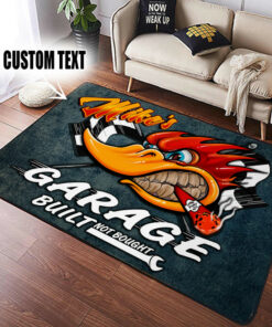 Personalized Kustom Kultrure Old School Hot Rod Mr. Horsepower Built Not Bought Garage Area Rug