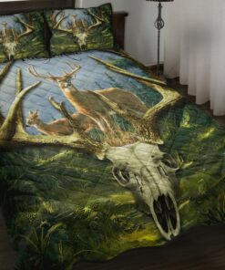 Personalized Whitetail Deer Skull With Forest Background Quilt Bedding Sets