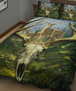 Personalized Whitetail Deer Skull With Forest Background Quilt Bedding Sets